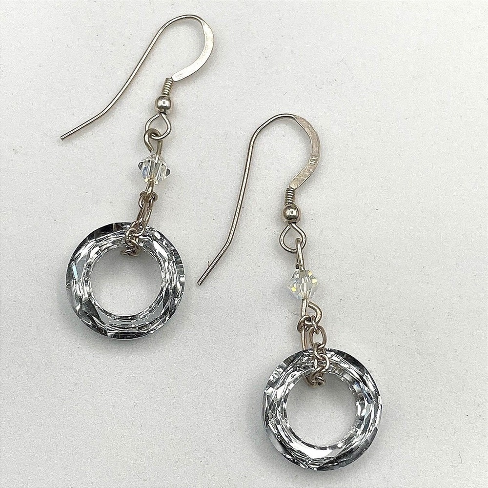 Contemporary 2000s Silver-Tone Austrian Crystal Drop Dangle French Hook Earrings